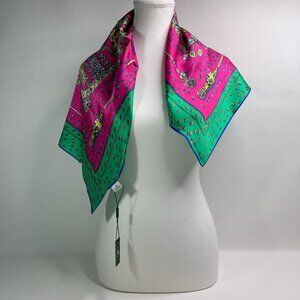 Chenchen Silk Scarf – Pink Green Boho Square 26x26